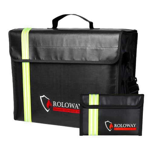 ROLOWAY Large (17 x 12 x 5.8 inches) Fireproof Bag with Reflective Strip, Fireproof Document Bags, Fireproof Money Bag, Water Resistant Fireproof Safe Bag for Documents and Valuables Storage