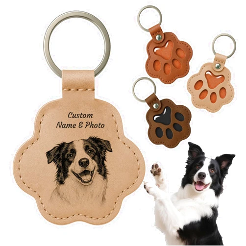 CDBUY Personalized Pet Memorial Gifts for Dogs - Custom Name Paw-Shaped Leather Keychain, Refillable Keepsake for Bag or Key