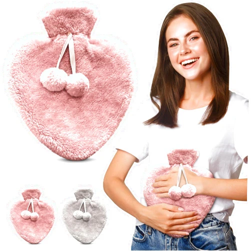 EMPIRE TRADING & COMMERCE Happy Heaters Hot Water Bottle, Fluffy Cover Hot Water Bottle Ideal for Period, Back & Neck Pain - Pink Hot Water Bottle with Cover USA Perfect for Women, Seniors & Children
