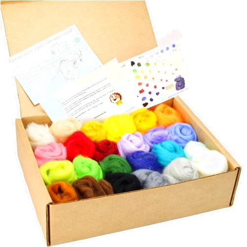 Woolbuddy Felting Wool Kit - 24 Vibrant Colors of Merino Wool Roving for Needle Felting, Wool Felting, and Felting Supplies