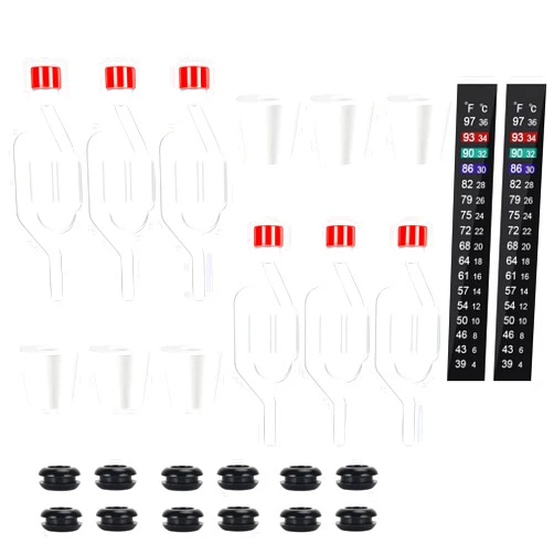 Dbgogo Twin Bubble Airlock Set, Air Lock for Fermenting, 6 Pack S - Shape Airlocks for Fermenting with #6 Carboy Stopper, 12pcs Airlock Grommets and 2pcs Brewing Thermometer Strips