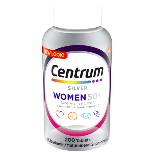 Centrum Silver Women's Multivitamin for Women 50 Plus, Multivitamin/Multimineral Supplement with Vitamin D3, B Vitamins, Calcium and Antioxidants, Gluten Free, Non-GMO Ingredients - 200 Count