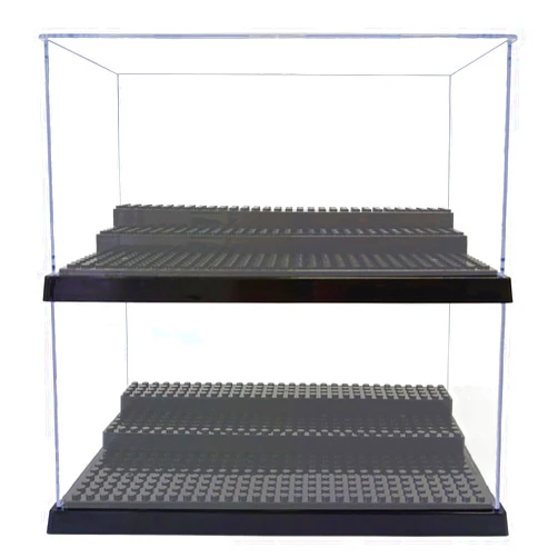 X XIN·SHI Minifigure Display Case – Black Base with 3-Tiered Steps, Eye-catching Display Design and a Dash of Magic – A Delight for LEGO Enthusiasts (2PCS)