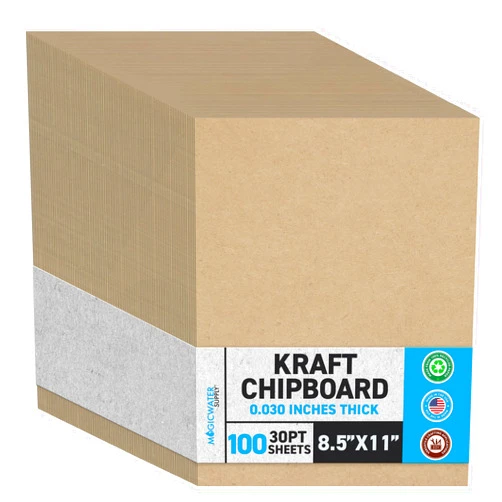 MagicWater Supply MagicWater Chipboard Sheet for DIY Projects - 8.5x11 Inch - 100 Pack - 30 pt - Heavy Duty Kraft (0.030 Inch Thick) Paperboard, For Scrapbooking, Books, Picture Frame Backing, Arts Project & Crafts