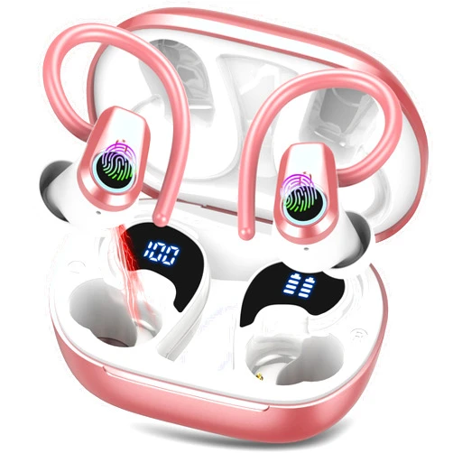 Poounur Wireless Earbuds, 2025 Ear Buds Bluetooth 5.3 Headphones Sport, 50H Playtime Bluetooth Earbuds, HD Stereo Noise Cancelling Earbuds, Dual LED Display, IP7 Waterproof Earphones Android iOS, Rose Pink