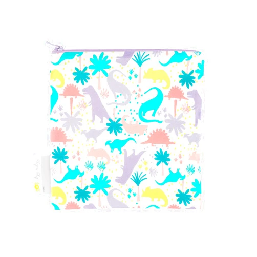 Itzy Ritzy Reusable Snack Bag – 7” x 7” BPA-Free Snack Bag is Food Safe, Washable & Ideal for Storing Snacks, Pacifiers, Electronics & Makeup in a Diaper Tote, Purse or Suitcase, Purple Dinosaur