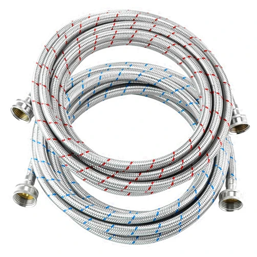 MIFLUS 15 FT Long Washing Machine Hoses (2Packs), Hot & Cold Striped Water Connection, Universal Fit for Standard Wash Machines