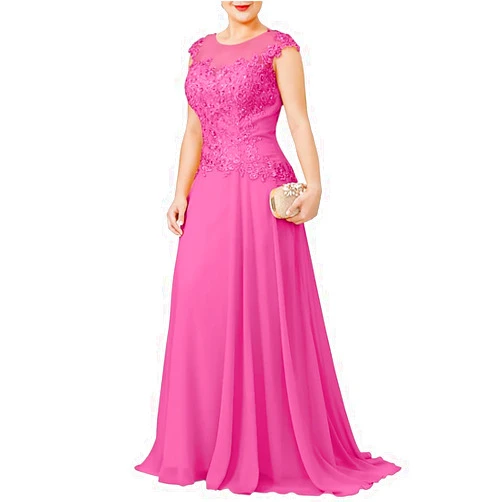 Suphod Mother of The Bride Dresses Lace Appliqued Chiffon Wedding Guest Dresses Scoop Neck Formal Dress A line Plus Size