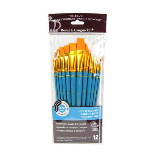 Royal & Langnickel Royal Brush Manufacturing Royal and Langnickel Zip N' Close 12-Piece Brush Set, Medium Gold Taklon