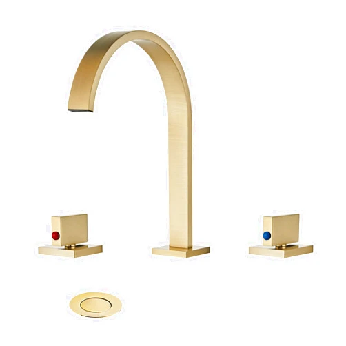 Yannlii Brushed Gold Widespread Waterfall Bathroom Sink Faucet,Two Handle Three Hole Lavatory Faucet,8-16 Inch Basin Mixer Tap