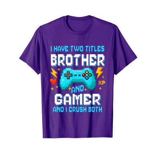 Funny Gamer Costume Kids Boys Teens Gaming Apparel Brother& Gamer Pixel Console Video Game Player Gaming T-Shirt