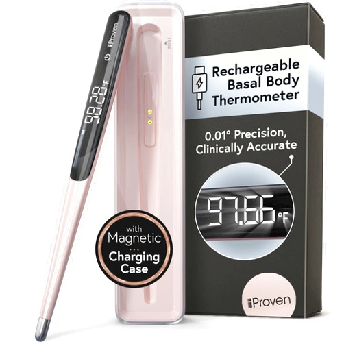IProvèn iProven Rechargeable Basal Body Thermometer, 0.01° Precision, Quick 70-Sec Readings with Silent Buzz, Backlit Display, Last Memory Recall, Accurate BBT Thermometer for Natural Ovulation Tracking