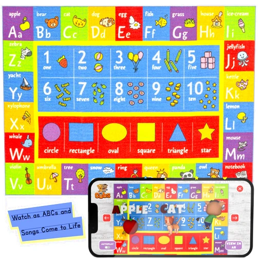 KC CUBS ABC Alphabet, Numbers and Shapes Educational Learning & Fun Game Play Area Rug for Children Bedroom, Toddler Classroom and Baby Playroom Mat