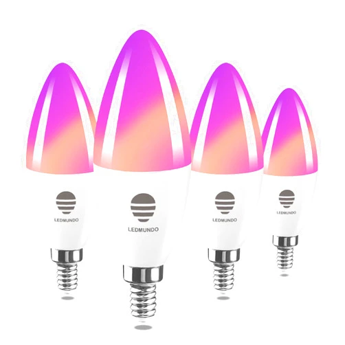 LEDMUNDO Smart Candelabra LED Bulbs, E12 Smart Bulbs Compatible with Alexa/Google Home, 6W (60W Equivalent) 600LM, Smart Chandelier Light Bulbs, No Hub Required, 2.4GHz WiFi Only, 4 Pack