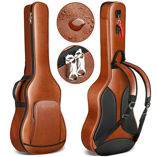 CAHAYA Guitar Case Acoustic Bag - 0.8in Thick Padding Guitar Gig Bag Waterproof PU Design for Easy Cleaning Fits 40 41 42in Acoustic Guitars Travel Acoustic Case with Adjustable Shoulder Straps