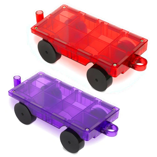 Playmags 2 Piece Car Set: with Stronger Magnets, STEM Toys for Kids, Use with All Magnetic Tiles and Blocks Sturdy, Super Durable with Vivid Clear Color Tiles. (Colors May Vary)