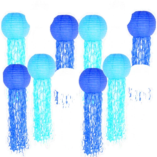 YUNXUAN Mermaid Party Decorations, Jellyfish Paper Lanterns Blue White Hanging Lantern for Mermaid Birthday Party Baby Shower Under The Sea Ocean Decorations Set of 12