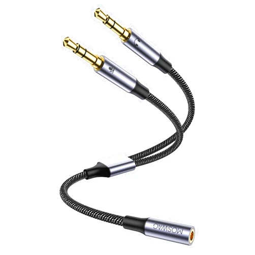 MOSWAG Headphone Splitter for Computer 3.5mm Female to 2 Dual 3.5mm Male Headset Mic Splitter, Mic Audio Y Splitter Cable,Stereo Jack Smartphone Earphones Port to PC Laptop Adapter