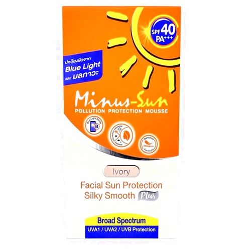 Minus Sun Minus-Sun SPF40 PA+++ Pollution Protection Mousse (Ivory) 30 Gram. Facial Sun Protection Silky Smooth Plus UVA1 UVA2 and UVB Protection