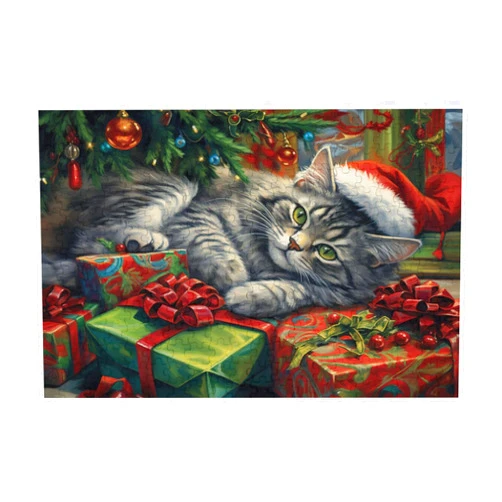 Txiuryu Cat Christmas Puzzle Merry Christmas Puzzle, 300 Pieces, 500 Pieces, 1000 Pieces, Adult Jigsaw Puzzles Family Jigsaw Puzzles, Christmas and Thanksgiving Gifts.
