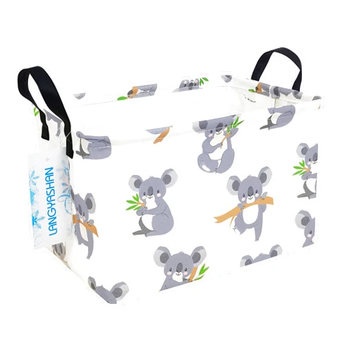 LANGYASHAN Rectangular Storage Bin Collapse Canvas Fabric Cartoon Storage Basket with Handles for Organizing Home Kitchen Boys and Girls Toys Office Closet Shelf Baskets (Rec Koala)