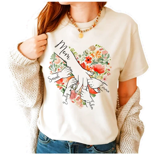 GLOXO Personalized Grandma Shirt with Kid's Name, Custom Mom Shirt for Mother's Day, Women Gift Shirt for Nana Mimi Gigi Mama
