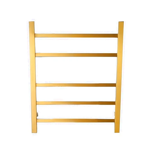 GLYYR Towel Warmer Brushed Gold Electric Heated Towel Rack, 5 Square Bars 304 Stainless Steel Energy Efficient Electric Drying Rack Wall Mounted Clothes Airer Dryer for Bathroom,52×60cm,Hardwired