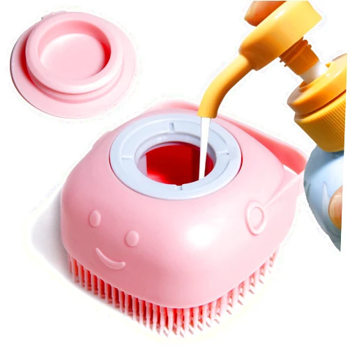 Woleigiao Pet Bath Brush Dog Bath Brush Shampoo Dispenser Soft Silicone Dog Bathing Brush Dog Shampoo Brush scrubbers for Cats and Dog Shower Brush Grooming (Pink)