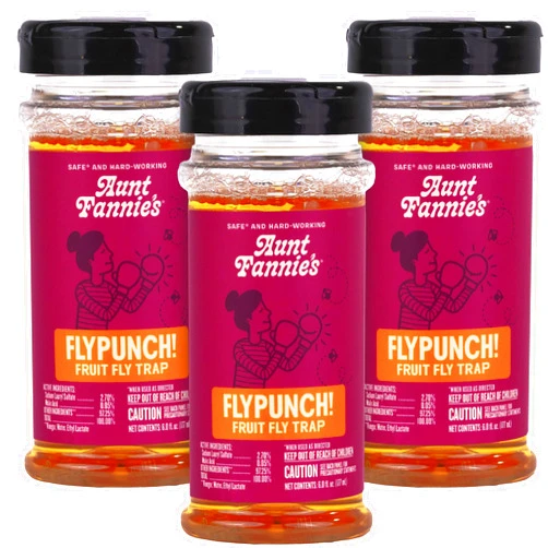 Aunt Fannie's FlyPunch Fruit Fly Trap for Indoor and Kitchen Use, Ready to Use, Made with Plant Based Ingredients, Safe Near Food, Each Bottle Lasts Up to 30 Days, Pack of 3, Packaging May Vary