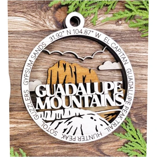 Handmade National Park Christmas Ornament, Laser Cut Wood Decor, Outdoor Enthusiast Gift, Vacation Keepsake (Guadalupe Mountains NP)