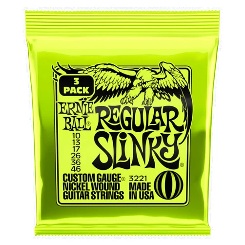 Ernie Ball Regular Slinky Nickel Wound Electric Guitar Strings 3-pack, 10-46 Gauge (P03221)