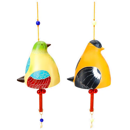 BuleVina 2Pcs Bird Song Hanging Bell Ceramic Wind Chime, Happy Cardinal Garden Decoration, Rustic Memorial for Outside & Indoor, Gift for Mom & Friend, Witness Friendship for Backyard, Church Decor, The Porch