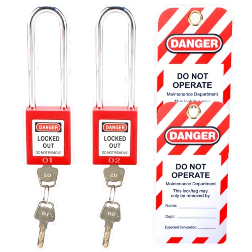 RealPlus Lockout Tagout Locks Set - 2 Red Lockout Locks Keyed Different with 2 Lock Out Tag Out Tags, Safety Padlocks Loto Locks with Longer Shackle, 2 Keys Per Lock