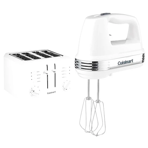 Cuisinart CPT-142P1 4-Slice Compact Plastic Toaster, White & HM-50 Power Advantage 5-Speed Hand Mixer, White