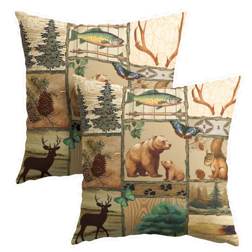 Granbey Rustic Cabin Throw Pillow Covers - Bears Pillow Cover 16 x 16 Inch Country Nature Wildlife Pillow Case Bear Moose Pillows Cushion Covers Decorative for Couch Bed
