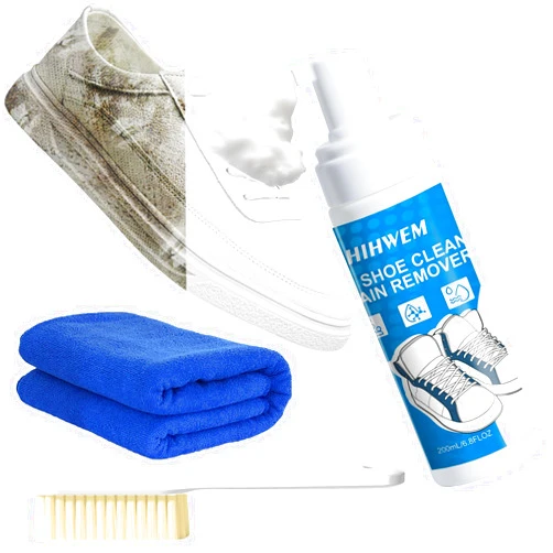 HIHWEM White Shoe Cleaner Kit 6.76oz White Sneaker Cleaning Foam with Brush & Towel, Works on Leather,Mesh,Knit Fabrics