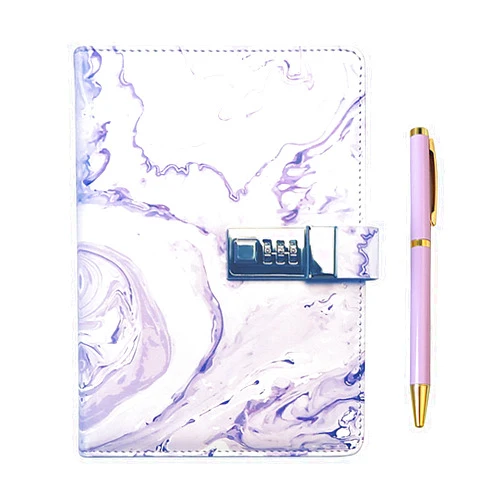 GOORAIFU Diary with Lock for Girls and Women, A5 PU leather Journal with Lock,240 Pages Password Locked Travel Notebook with Metal Ballpoint Pen and Gift Box Purple