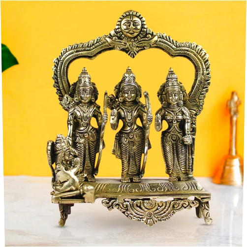 ARTVARKO Big Brass Ram Darbar Statue Shree Ram Ji Sita Laxman Hanuman Home Décor Puja Bhagwan Idol Murti for Mandir Temple 9 Inches