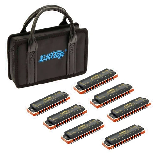 East top Harmonica Set of 7, 10 Holes Diatonic Blues Harp Mouth Organ Set of 7 Keys 008K Harmonicas set for Beginners and Professional with Black Case, as Gift(7)