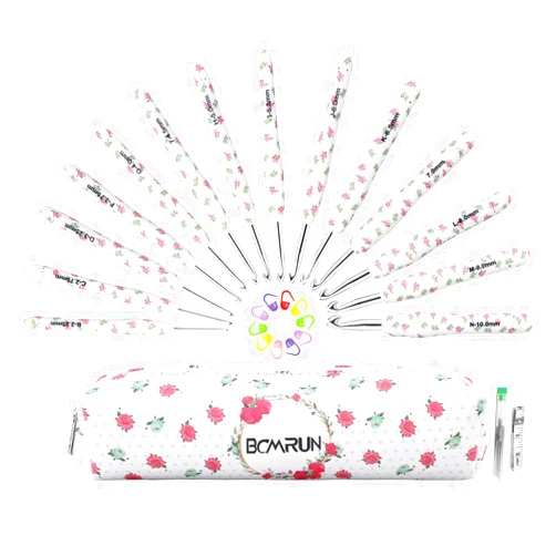 BCMRUN Crochet Hooks Crochet Gifts,14Pcs Flower Pattern 2.25mm(B)-10mm(N) Soft Grip Metal Crochet Needles for Crocheting Knitting & Crochet Supplies Weave Yarn Craft Kits for Crochet Lovers (White)