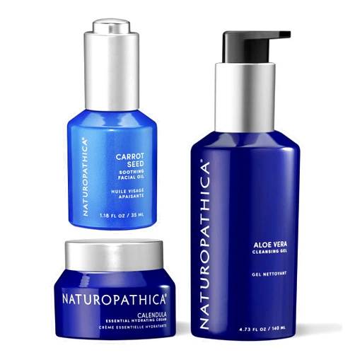 Naturopathica Calendula Essential Hydrating Cream, Carrot Seed Soothing Facial Oil, and Aloe Vera Cleansing Gel Bundle