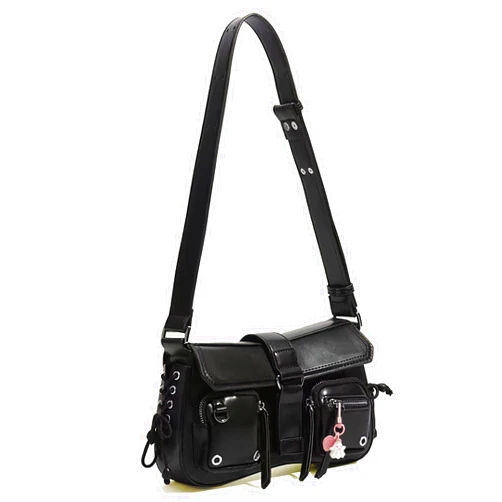 MMPYMX Small Shoulder Bag for Women, Black Y2K Shoulder Handbag with a Cute Halloween Pendant for Women Clutch Classic Retro Satchel Bag
