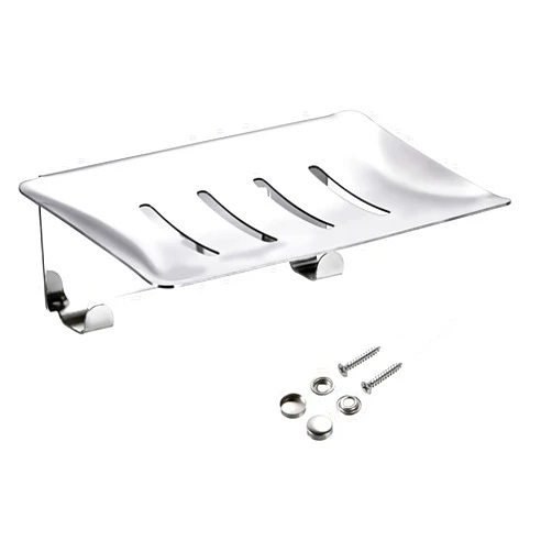 Sumnacon Stainless Steel Soap Dish, Wall Mounted Soap Holder with Hooks,Sturdy Shower Soap Holder for Bathroom, Kitchen, Vanity,Bathtub -Silver