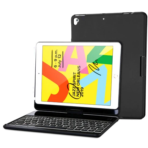 ProCase Keyboard Case with 7 Colors Backlit for iPad 10.2 (2021 9th Gen/ 2020 8th Gen/ 2019 7th Gen), 360° Rotation Protective Smart Cover with Wireless Keyboard for 10.2 iPad 9th/8th/7th –Black