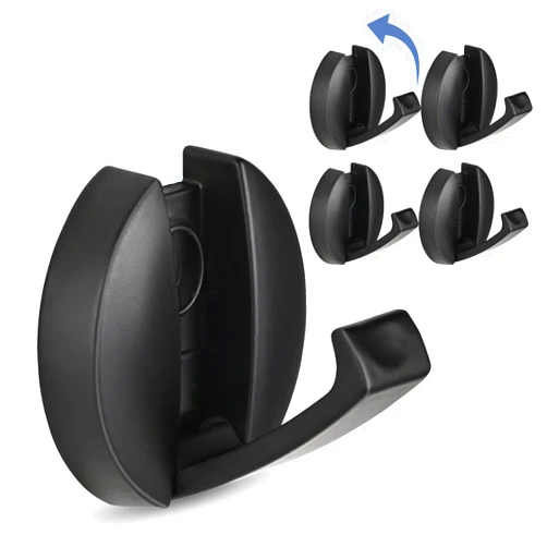 HOMOTEK 5 Pack Folding Wall Hooks, Foldable Towel Hooks for Bathrooms Backpack Hanger Heavy Duty Wall Mounted Zinc Alloy for Hanging Coat, Bag, Hat, Towel, Keys, Headphone, Round Shape, Black