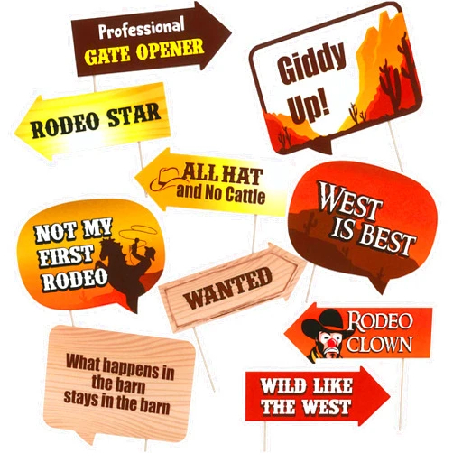 Jazzoo Funny Western Cowboy Photo Booth Props - Wild West Themed Party Decorations for Baby Shower or Birthday Party - Funny Photography Supplies - Selfie Props with Sticks - 10pcs