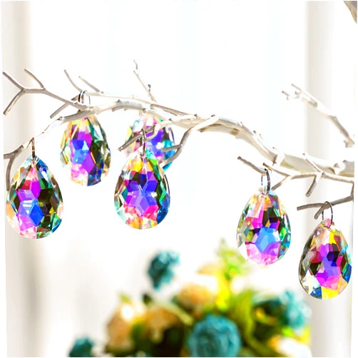 H&D HYALINE & DORA 10pcs 50mm Chandelier Crystal Prisms Pendants,Colorful Bauhinia Ornament Chandelier Parts,Suncatcher Hanging Crystals for Lamp Window Christmas Tree Decoration