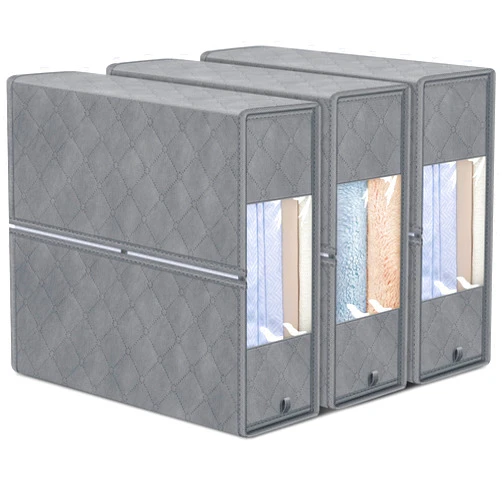 KIMBORA Foldable Bed Sheet Organizer and Storage, 3 Pack King Size Sheet Set Organizer for Linen Closet With Clear PVC Sheet Storage for Bedding Sheets, Duvet Covers and Pillow cases