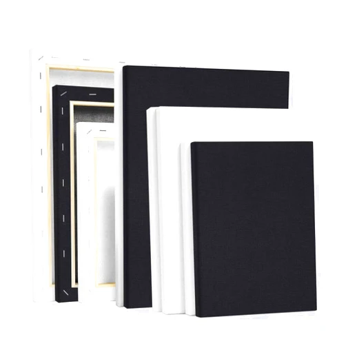 JenJen Tradition Black White Stretched Canvases for Painting Multi-Pack 3-Ea of11x14 8x10 5x7 Blank Painting Canvas 10OZ Gesso Fivefold Primed 100% Cotton Art Supplies for Acrylic Pouring Oil Paint Watercolor Tempera