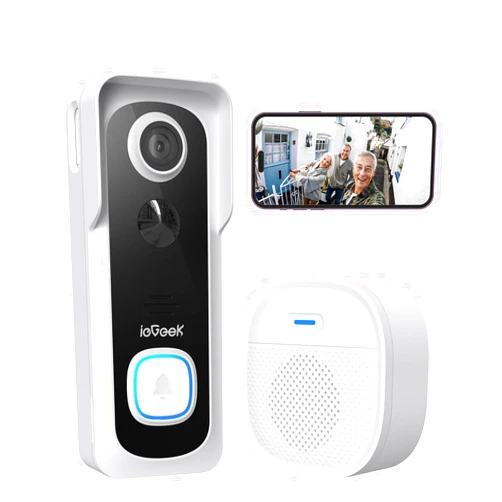 ieGeek Doorbell Camera Wireless No Subscription - Wireless Video Doorbell with Chime, Doorbell with Camera 1080P FHD, Voice Changer, 2-Way Audio, PIR Motion Detection, 2.4Ghz Wifi, Works with Alexa